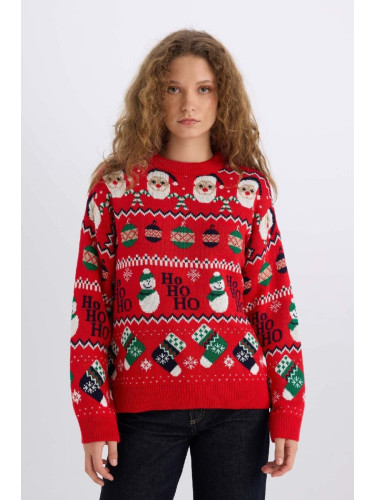 DEFACTO Christmas Themed Crew Neck Knitwear Sweater