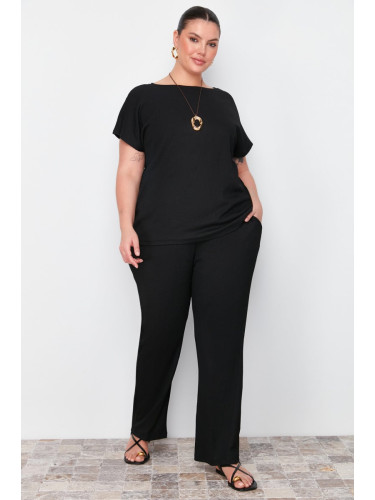 Trendyol Curve Black T-shirt-Pants Knitted Seasonal Bottom-Top Set