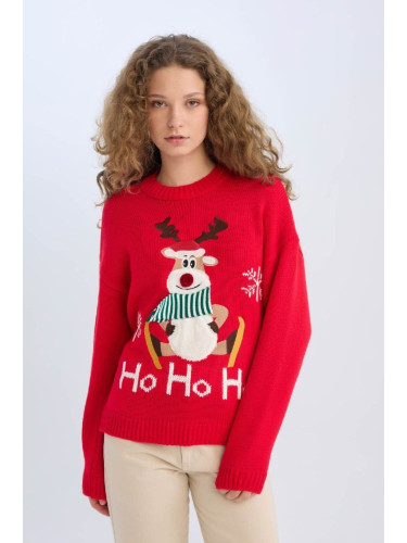 DEFACTO Christmas Themed Crew Neck Knitwear Sweater