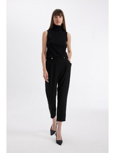 DEFACTO Black Classic Chino Pants Carrot Fit Basic Plain Pocket High Waist