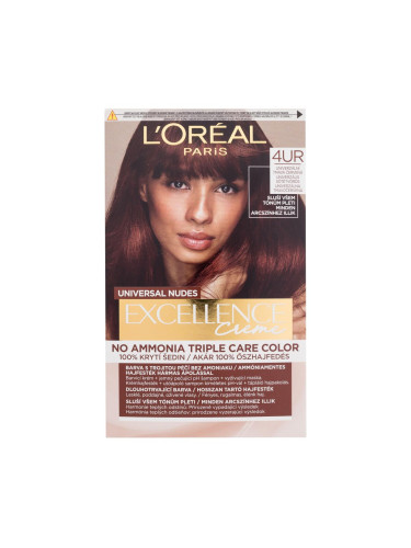 L'Oréal Paris Excellence Creme Triple Protection Боя за коса за жени 48 ml Нюанс 4UR Universal Dark Red увредена кутия