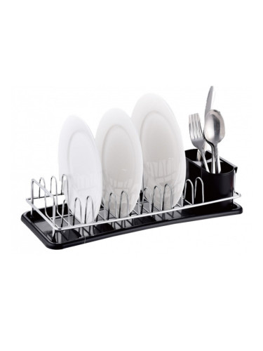 Сушилник за съдове Rosberg R53000M, 41.5х17.5х9.5 см, Подвижна тава, Хром/черен