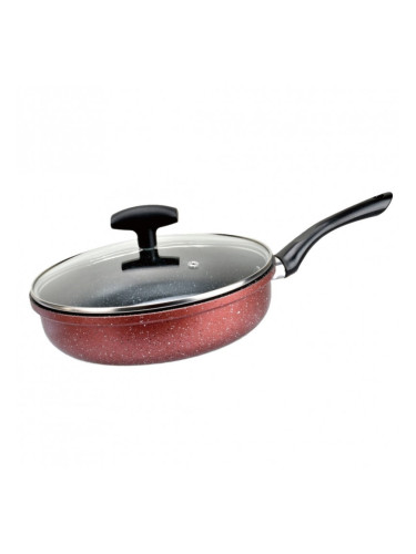 Тиган с капак Rosberg R51319G24CD, 24 см, Дълбок, Мраморно покритие, Индукция, Бордо меланж