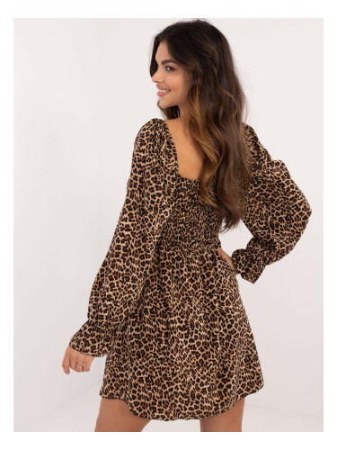 Beige and black mini dress with animal print