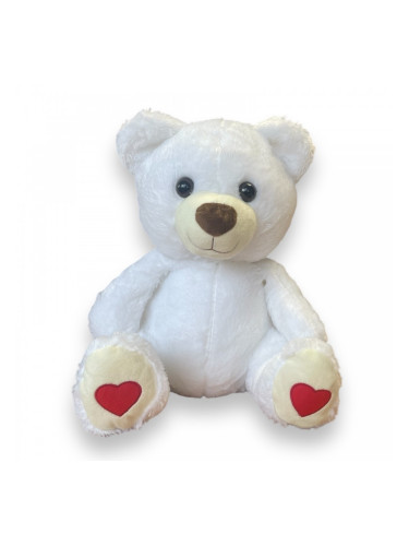 Плюшено мече с червени сърчица, бяло, 40 см