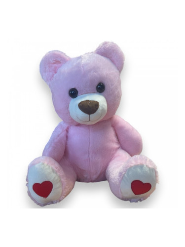 Плюшено мече с червени сърчица, розово, 40 см
