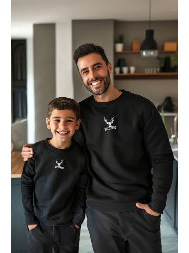 Trendyol Black Boy Father-Son Printed Knitted Mini Me Sweatshirt