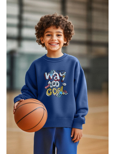 Trendyol Indigo Boy Slogan Knitted Sweatshirt