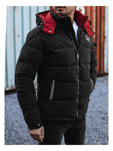 Men's winter quilted jacket with hood black Dstreet