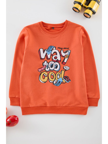 Trendyol Orange Boy Slogan Cotton Knitted Sweatshirt