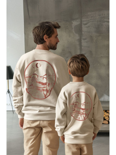 Trendyol Beige Boy Father Son Back Printed Knitted Mini Me Sweatshirt