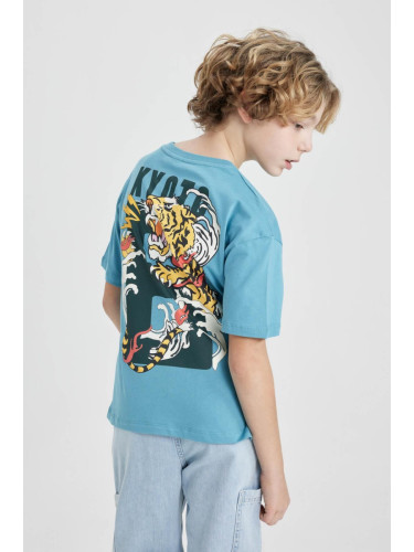 DEFACTO Boy's Oversize Fit Crew Neck Back Printed Short Sleeve T-Shirt