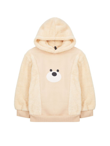 Trendyol Beige Boy's Hooded Fleece Printed Knitted Sweatshirt