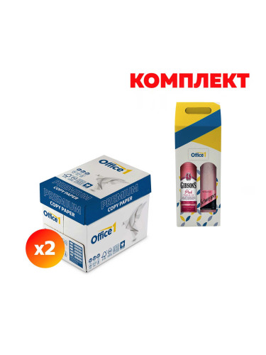 Office 1 Копирна хартия Premium, A4, 80 g/m2, 2 кашона, в комплект с Джин Gibson's, 750 ml, розов и Тоник, 125 ml, в кутия 1505100469