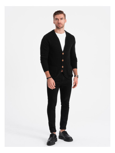 Ombre Men's structured cardigan sweater with pockets - black