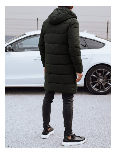 Men's long winter jacket with hood quilted green Dstreet