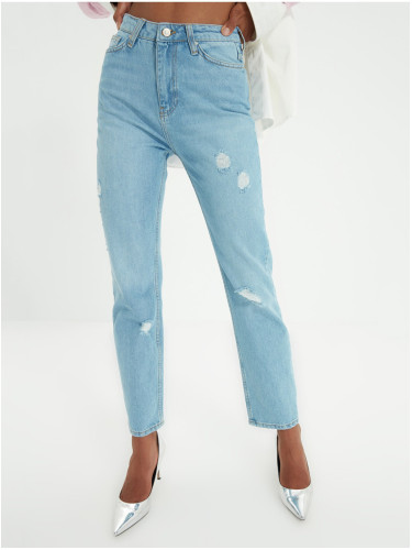 Light blue mom fit jeans with ripped effect Trendyol - Women