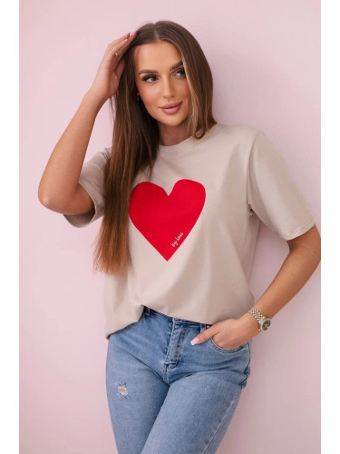 Cotton blouse with beige heart print