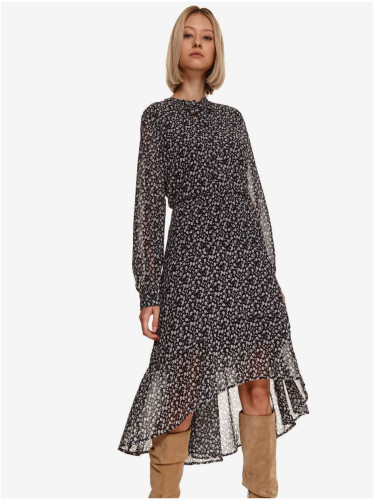 TOP SECRET Black women's patterned shirt dress with extended back TOP - Ladies