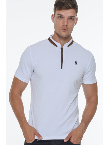 T8571 DEWBERRY ZIPPER MEN'S T-SHIRT-WHITE