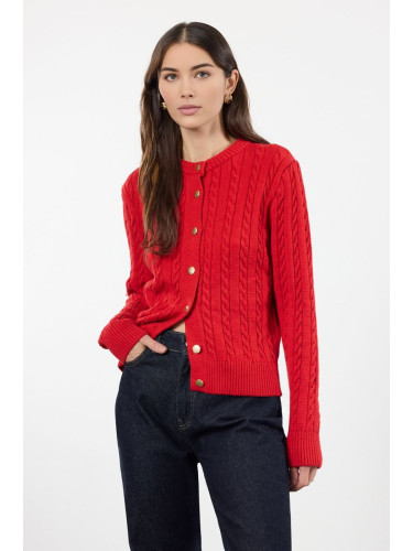 Trendyol Red Premium Yarn/Special Yarn Knit Detailed Jacket-Looking Knitwear Cardigan