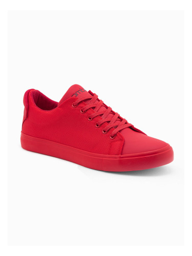 Ombre Casual one-color men's sneakers with combined materials - red