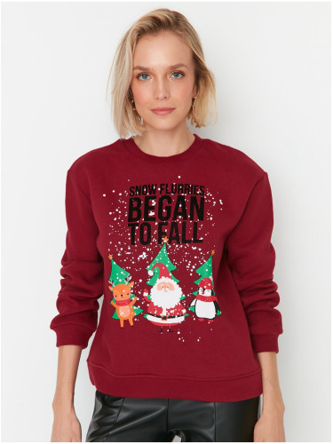 Burgundy women's sweatshirt with Christmas motif Trendyol - Women