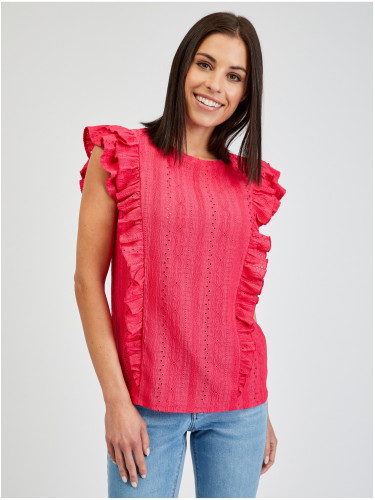 Orsay Dark pink women's t-shirt with ruffles - Women's