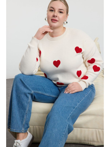 Trendyol Curve Ecru Heart Embroidered Knitwear Sweater