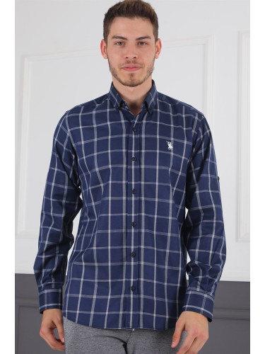 G719 DEWBERRY MEN'S SHIRT-NAVY BLUE - WHITE