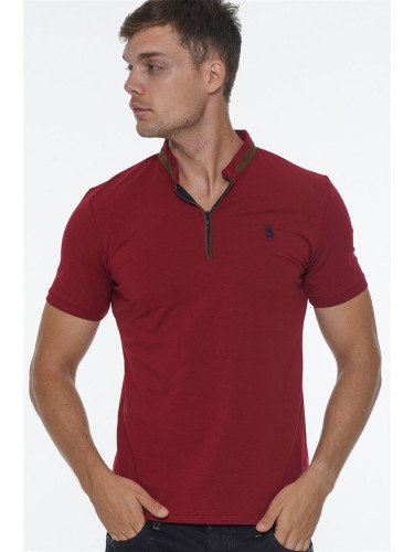 T8571 DEWBERRY ZIPPER MEN'S T-SHIRT-BURGUNDY