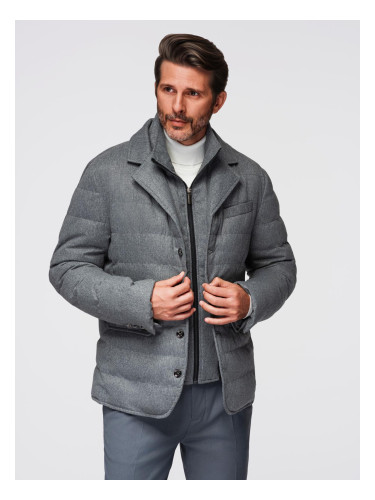 Ombre Men's jacket with a jacket cut with a fleece lining - gray