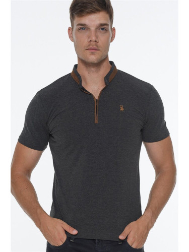 T8571 DEWBERRY ZIPPER MEN'S T-SHIRT-ANTHRACITE