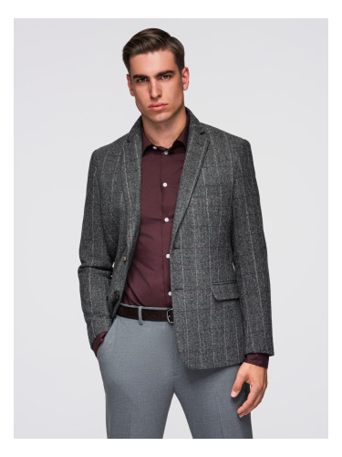 Ombre Elegant men's plaid blazer with wool blend - grey