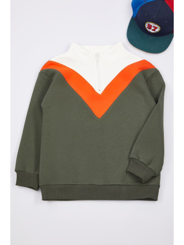 Trendyol Khaki Girl Color Block Knitted Sweatshirt