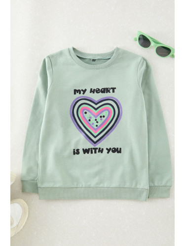 Trendyol Mint Girl Printed Knitted Sweatshirt