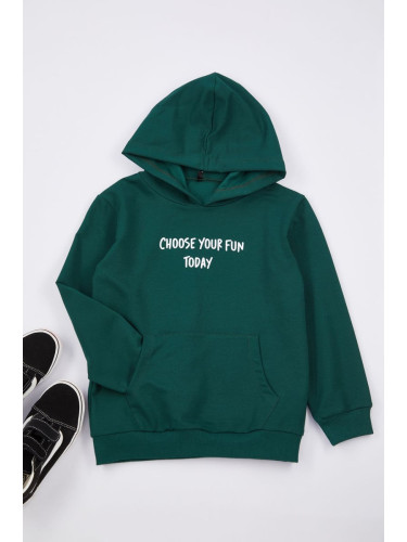 Trendyol Oil Boy Slogan Patterned Hooded Knitted Sweatshirt