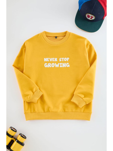 Trendyol Yellow Boy Slogan Printed Knitted Sweatshirt