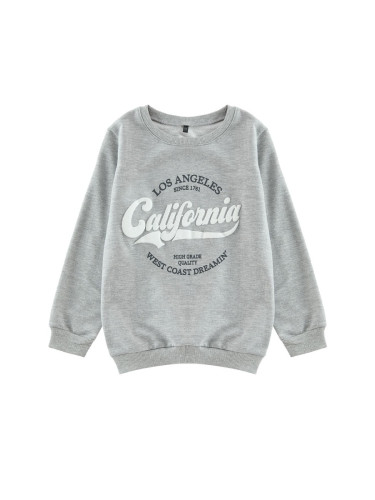 Trendyol Grey Melange Slogan Cotton Knitted Sweatshirt