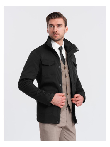 Ombre Men's lightweight jacket with high collar and pockets - black