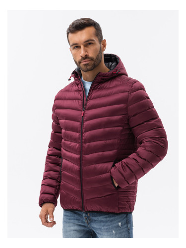 Ombre Men's quilted jacket with satin finish - maroon