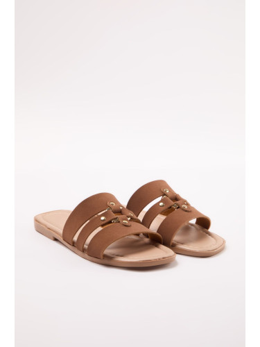 Trendyol Tan Riveted Brown Banded Women's Slippers