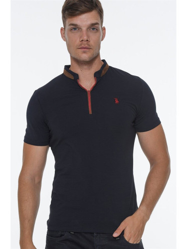 T8571 DEWBERRY ZIPPERED MEN'S T-SHIRT-NAVY BLUE