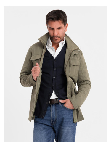 Ombre Men's lightweight jacket with pockets and high collar - khaki