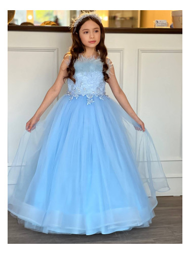 Официална детска дълга рокля в светлосиньо без ръкав Шери от колекция 