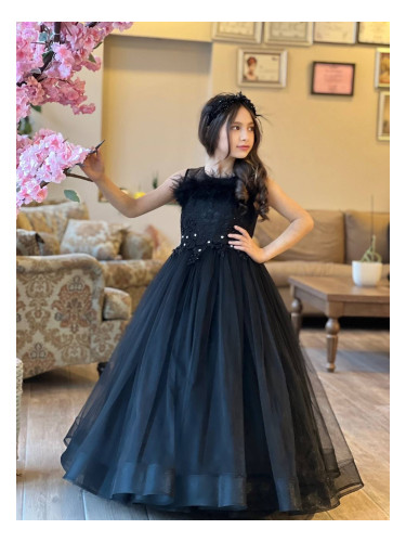 Официална детска дълга рокля в черно без ръкав Шери от колекция Черно