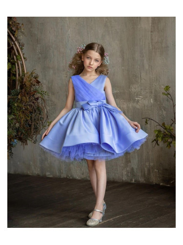 Официална детска рокля Галена с тюл в лилаво и панделка 741299
