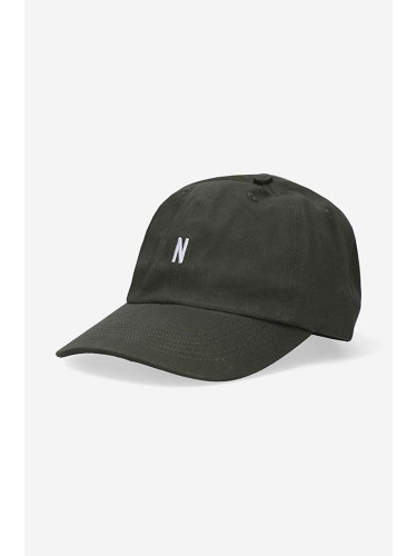 Памучна шапка с козирка Norse Projects Twill Sports Cap в зелено с изчистен дизайн N80.0001.8109