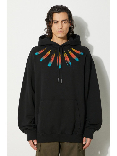 Памучен суичър Marcelo Burlon Collar Feathers Comfy Hoodie в черно с качулка с принт CMBB106F24FLE0031084