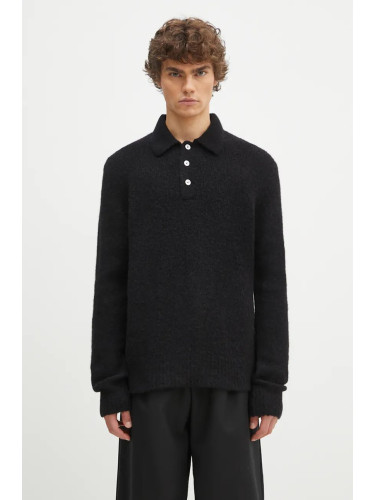 Вълнен пуловер Norse Projects Rasmus Relaxed Brushed Polo мъжки в черно  N45.0614.9999